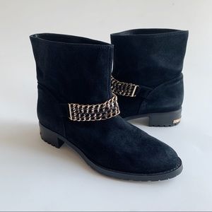 Basconi Black Suede Boots Gold Hardware Chains Size EU 39